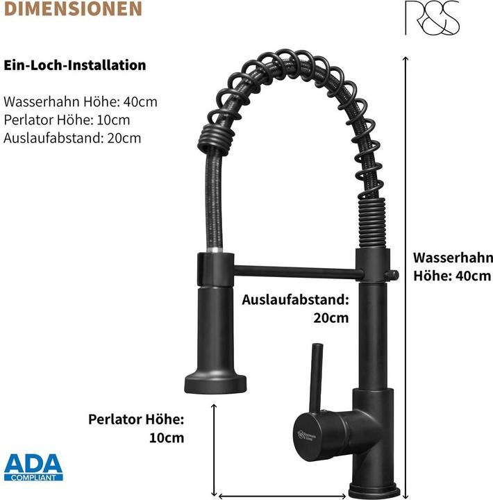 Produktbild Rosenhahn & Söhne Sylt 200 Küchenarmatur mit Brause- 360° Drehbarer Wasserhahn Küche - Armatur Küche