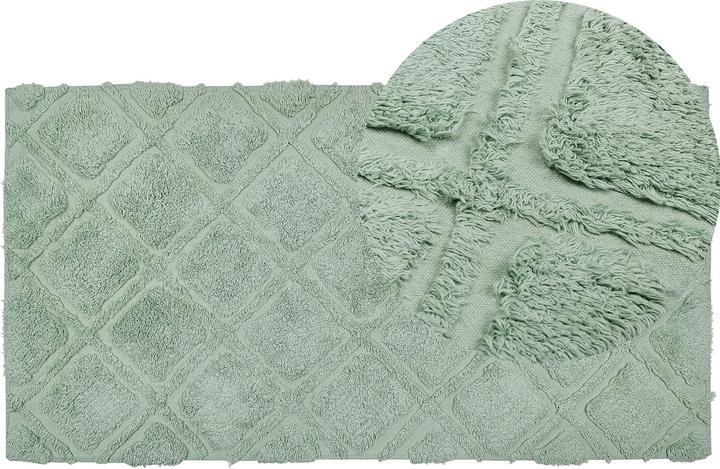 Beliani Carpet cotton light green 80 x 150 cm geometric pattern short pile HATAY (150 x 80 cm)
