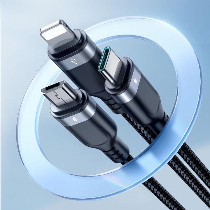 Produktbild Joyroom Multi-Use Series 3-in-1-Kabel S-1T3018A18 Lightning USB-C Micro-USB 1,2 m – Schwarz (1.20 m, USB 3.0)