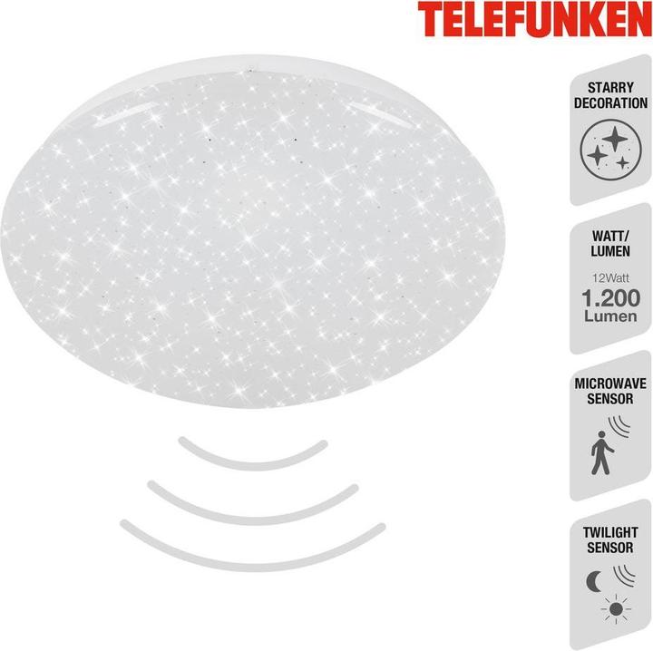 Image du produit Telefunken Plafonnier LED à détecteur Ciel étoilé 12W 1200 lm 4000 K blanc neutre HxØ 95/280 mm blanc (1200 lm)