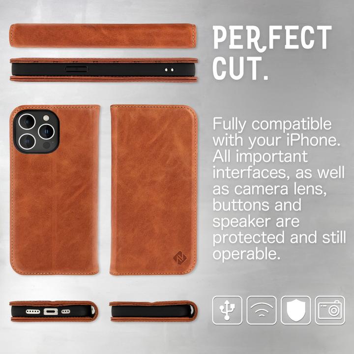 Image du produit Nalia Etui à rabat en bois véritable avec fermeture magnétique (Apple iPhone 14 Pro Max)