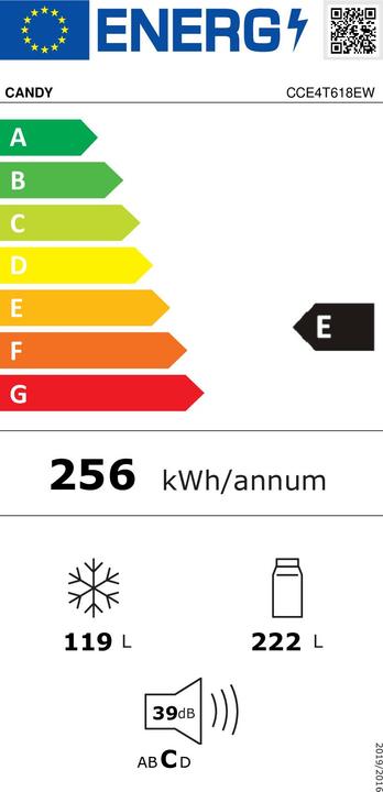 Energie-Label Candy Kühl-Gefrierkombination CCE4T618EW Rechts, Wechselbar (341 l)