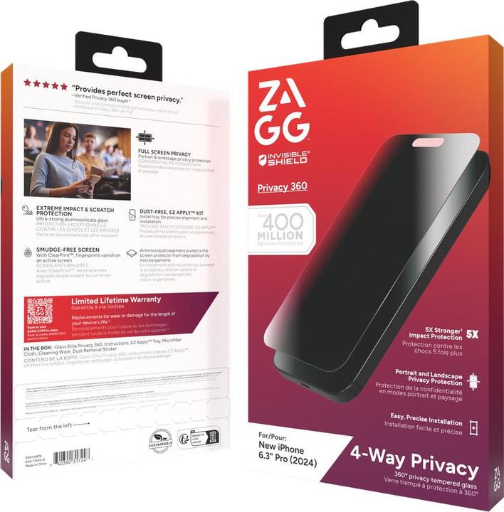 Produktbild Zagg Glass Elite Privacy 360 (1 Stück, Apple iPhone 16 Pro)