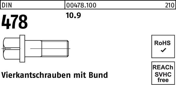 Produktbild Vierkantschraube DIN 478 m.Bund M 8 x 30 10.9 (50 Schrauben pro Stück)