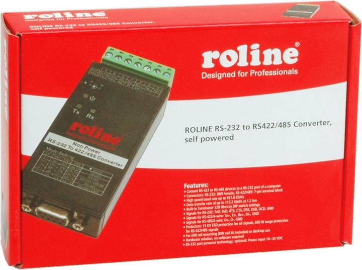 Immagine prodotto Roline Convertitore da RS232 a RS422/485 per guida DIN, autoalimentato