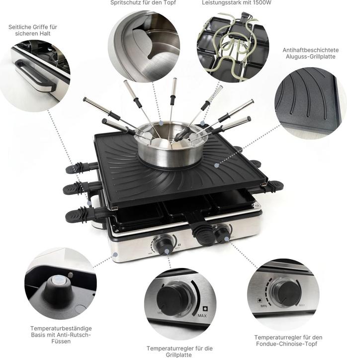 Produktbild Hermex Raclette-Grill mit Fonduetopf Raclette-Set Fondue Chinoise Tischgrill