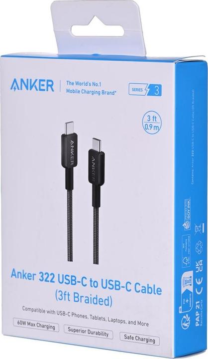 Image du produit Anker Câble 322 USB-C do USB-C 0.9m czarny (0.90 m, USB 3.2 Gen 2)