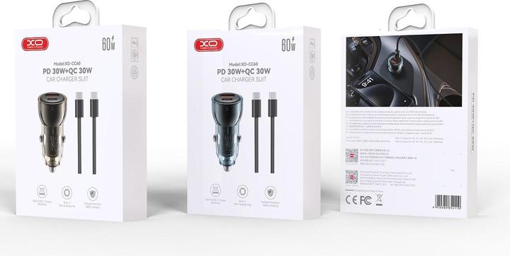 Actual product image xO car charger CC60 60W 1x USB 1x USB-C blue + USB-C - USB-C cable