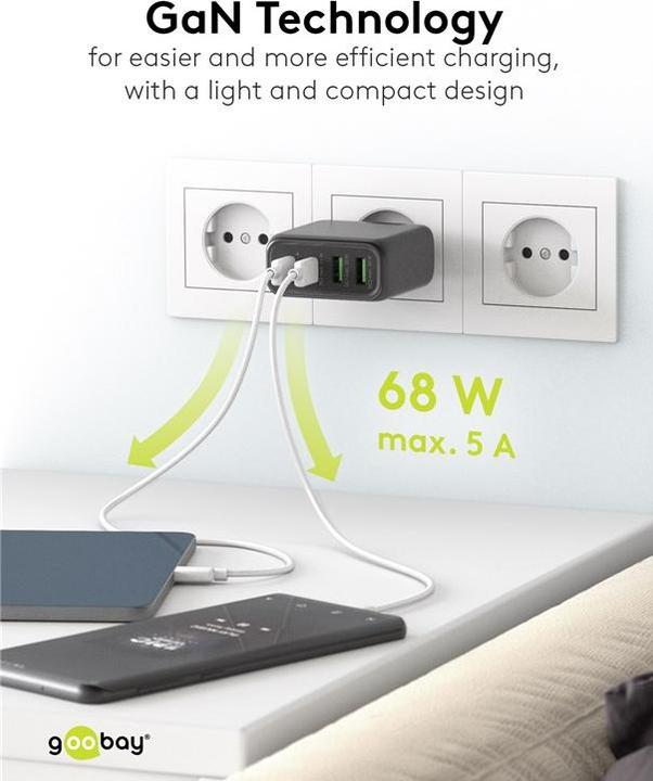 Actual product image Goobay USB multiport fast charger with GaN technology (65 W)