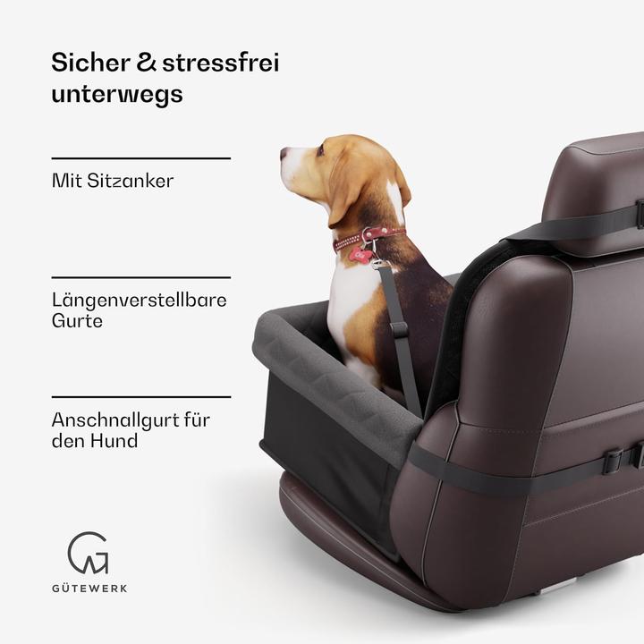 Immagine prodotto Gütewerk Seggiolino auto per cani per Bulldog francese, Chihuahua e Bassotto (Cane, Lavabile, Pieghevole)