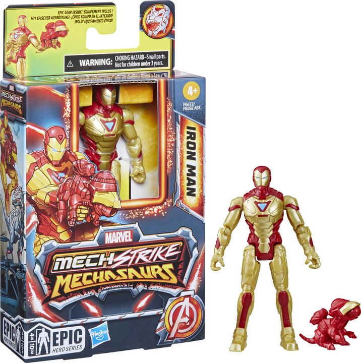 Actual product image Hasbro Mech Strike Mechasaur's Iron Man, 10 cm Action Figure with Weapon Accessory