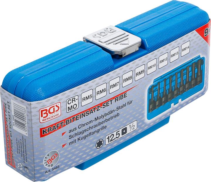 Produktbild BGS Kraft-Bit-Einsatz-Satz 12,5 mm (1/2") Keil-Profil (für Ribe) M5 - M14 9-tlg. (Keil-Profil (für Ribe) M5 - M14)