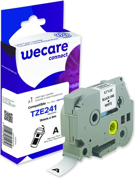 Wecare Nastro per scrittura compatibile con BROTHER TZE-241 nero su bianco (1.80 cm, Bianco)
