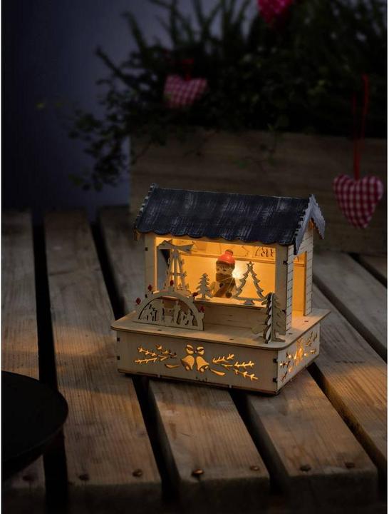 Actual product image Konstsmide LED wooden silhouette, natural color, "Market stall with roof".