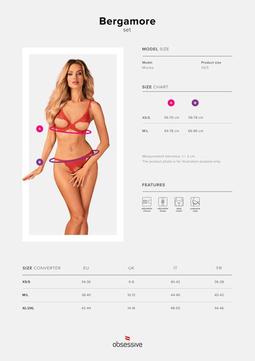 Image du produit Obsessive Ensemble soutien-gorge ouvert Bergamore 2 pièces - Rouge (S)
