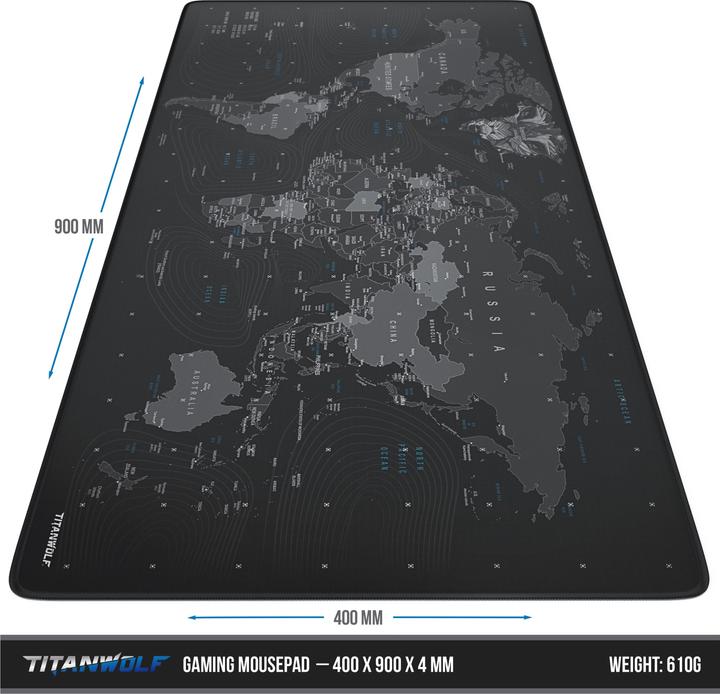 Image du produit Titanwolf Tapis de souris de jeu XXL, tissu lisse, tapis de souris Speed, surface de 900 x 400mm, globe (XXL)