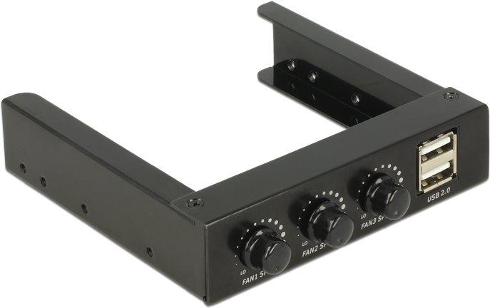 Produktbild Delock Front Panel 3.5", 2x USB 2.0 schwarz (Pinheader) + Lüftersteuerung