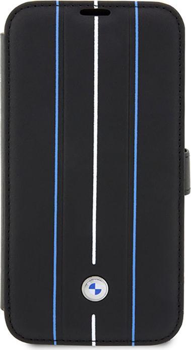 Actual product image BMW Case BMBKP14L22RVSK iPhone 14 Pro 6.1" czarny/black bookcase Leather Stamp Blue Lines (Apple iPhone 14 Pro)