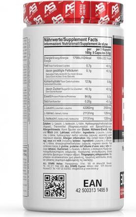 Valeurs nutritives et ingrédients All-Stars BCAA Mega Caps (1 pièce(s), Capsules, 177 g)
