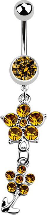 Produktbild Star Piercing Banane silber mit Anhänger zwei Kristallblumen topaz (Chirurgenstahl 316L, ohne Messing)