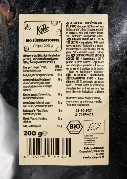 Actual product image KoRo Dried organic sweet potato crisps (200 g)