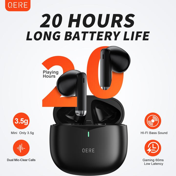 Actual product image Qere E28 Wireless Bluetooth 5.3 Headphones In-Ear HIFI with Nois cancellation, IPX5 & Touch Control (ANC, 20 h, Wireless)