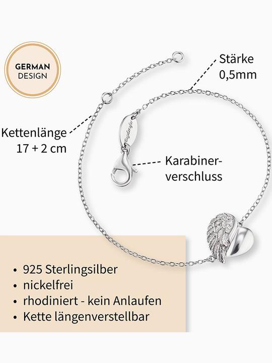 Image du produit Engelsrufer Bracelet ailes de coeur (17.50 cm, Argent 925)