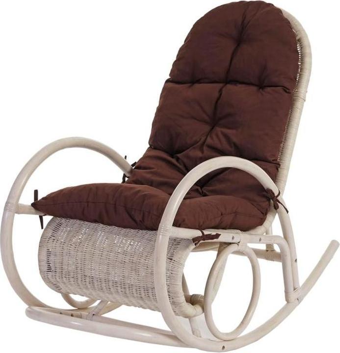 Produktbild Swisshandel24 Schaukelstuhl, Schwingsessel Rattansessel, weiss - Auflage braun