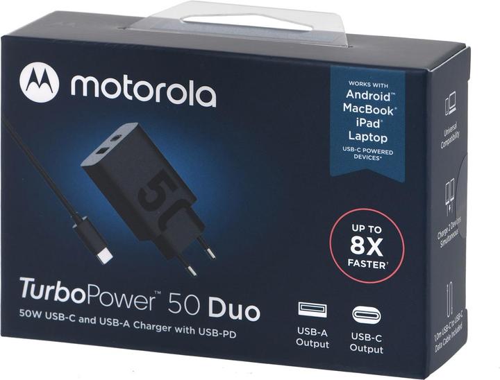 Actual product image Motorola TurboPower Travel Charger 50 W Duo USB-C + USB-A w| USB-C cable (50 W)