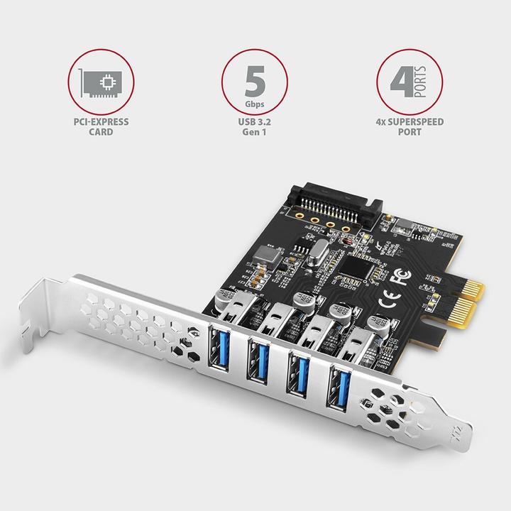 Produktbild Axagon PCEU-43RS PCIe Adapter 4x USB3.0 UASP VIA, 15-pin SATA Stromversorgung