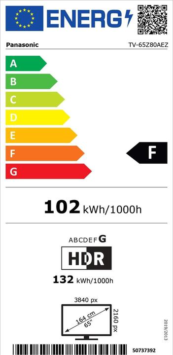 Label énergétique Panasonic TV-65Z80AEZ (65", OLED, 4K, 2024)