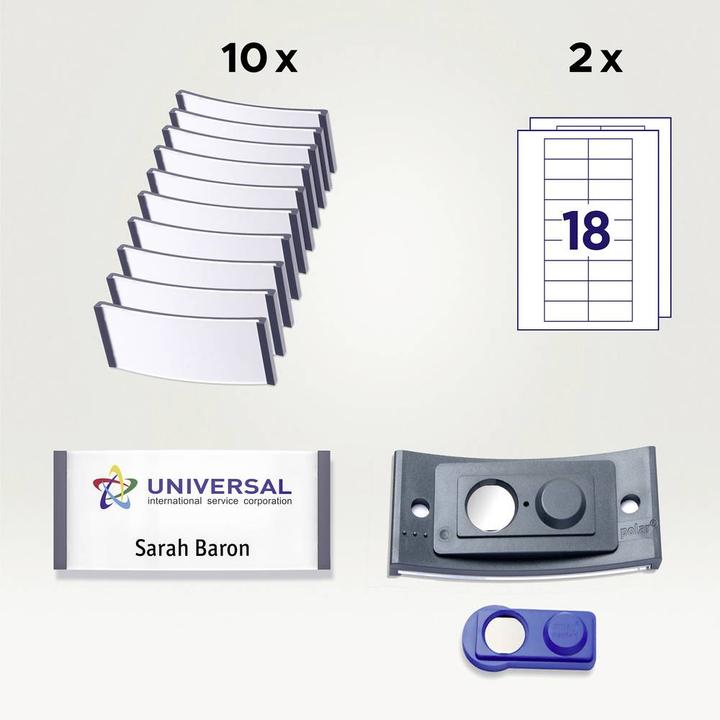 Actual product image Badgepoint POL30MA02-10DR Name badges, 65 x 30 mm, dark grey