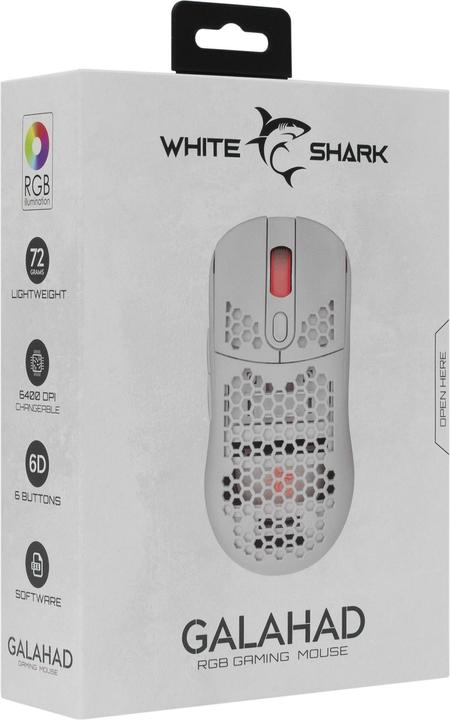 Produktbild White Shark Extremely light gaming mouse Galahad White, 72g (Kabelgebunden)