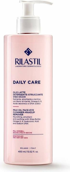 Actual product image Rilastil Daily Care Cleansing Milk Oil for Face and Eyes Nourishing Makeup Remover for Sensitive and (Cleansing lotion, 400 ml)