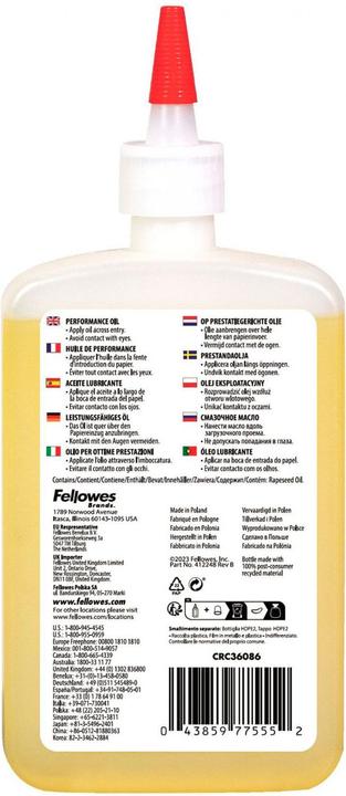 Nutritional values and ingredients Fellowes Document shredder oil