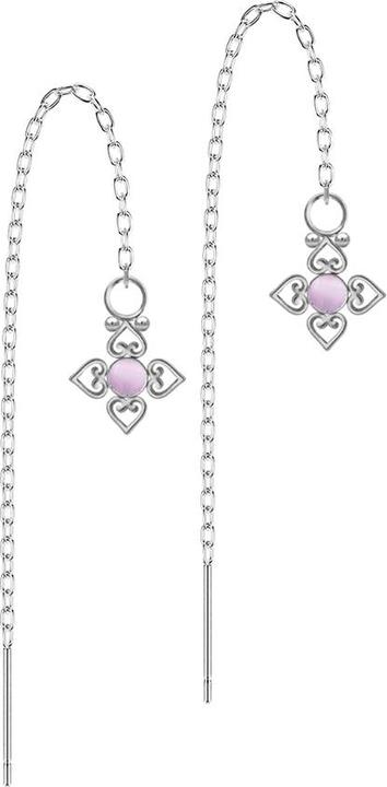 Produktbild Star Piercing Ohrstecker silber freifallende Kette violetter Katzenauge Stein vier filigrane Herzen (ohne Messing, Chirurgenstahl 316L, Mineralisch)