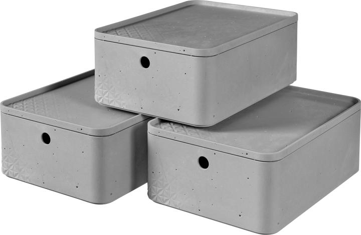 Actual product image Curver Set of 3 BETON Box M with lid light grey (34 x 24.5 x 13 cm, 8 l)