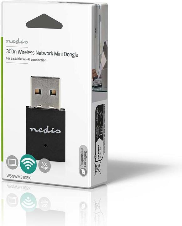 Immagine prodotto Nedis Dongle di rete | Wi-Fi | N300 | 2,4 GHz | USB2.0 | Velocità Wi-Fi totale: 300 Mbps | Windows 10 / (USB)