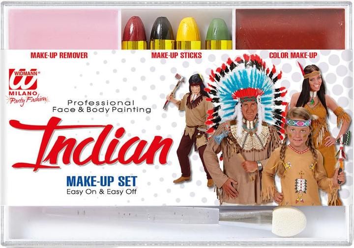 Produktbild Magni Widmann 02405 - Indianer Schminkset, 4 Stifte, burgunderrote und weiße Schminke in Schale, Pinsel, G