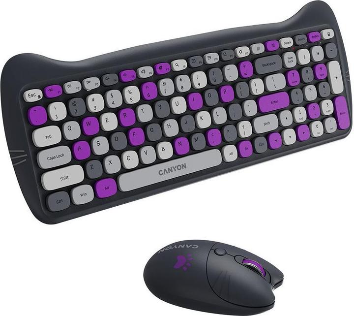 Actual product image Canyon Computer keyboard HSET-W6 EN Keyboard+Mouse Kitty Edition AAA+ Wireless Violet (104 Keys)