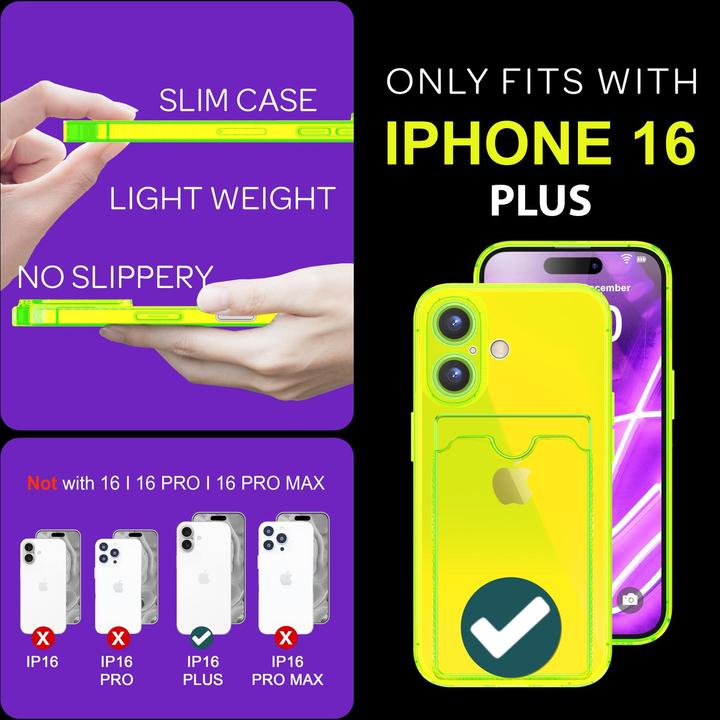 Produktbild Nalia Klar Transparente Neon Silikon Hülle Kartenhalter (Apple iPhone 16 Plus)