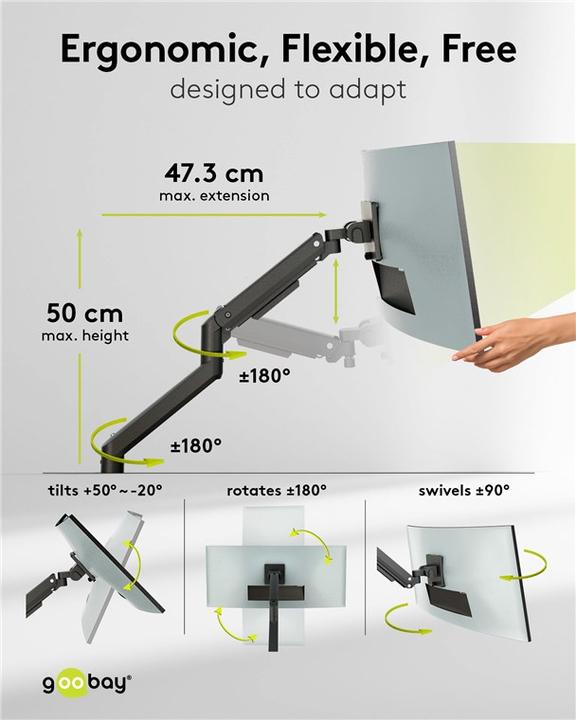 Produktbild Goobay Single-Monitorhalterung Gaming mit Gasdruckfeder, schwarz (Tisch, 49")