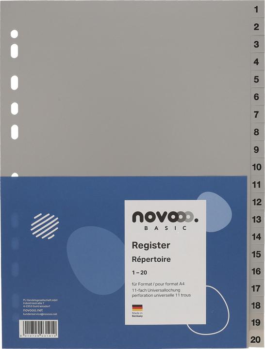Produktbild Novooo Register PP grau A4