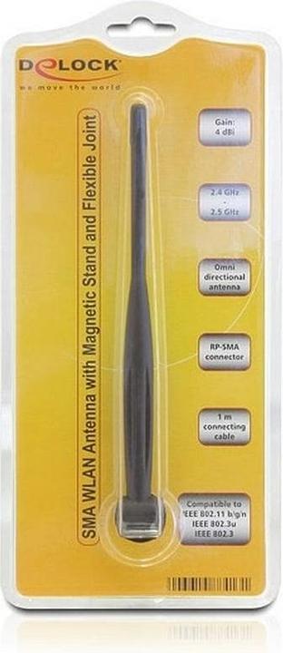 Produktbild Delock SMA WLAN Antenna with Magnetic Stand and Flexible Joint 4 dBi (WLAN)