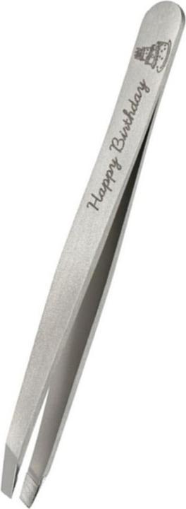 Rubis Pinzette, schräg, Inox, Happy Birthday