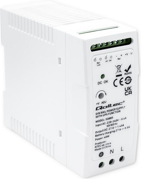 Actual product image Qoltec 50885 Stable DIN rail power supply unit with UPS function | 40W