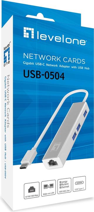Actual product image LevelOne Adapter USB-C -> 10/100/1000,3xUSB3.0 si (USB-C, RJ45 (1x))