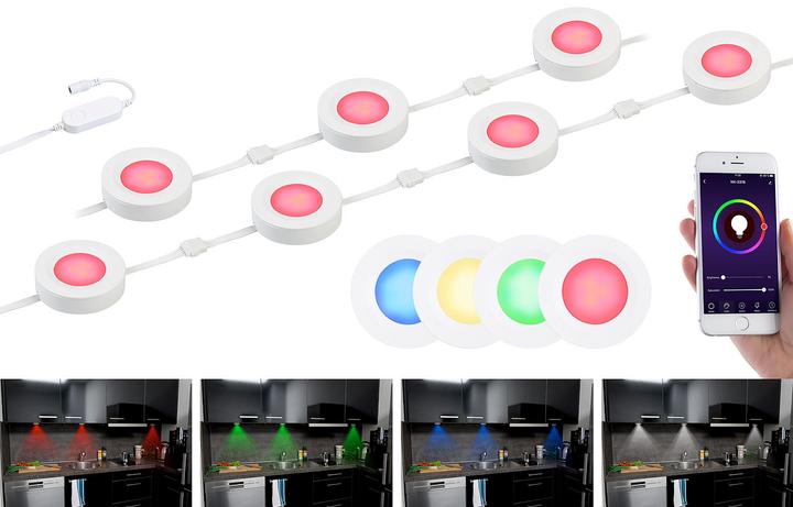 Actual product image Lunartec Set of 7 WLAN under-cabinet LEDs, RGB+W, for Amazon Alexa & Google Assistant