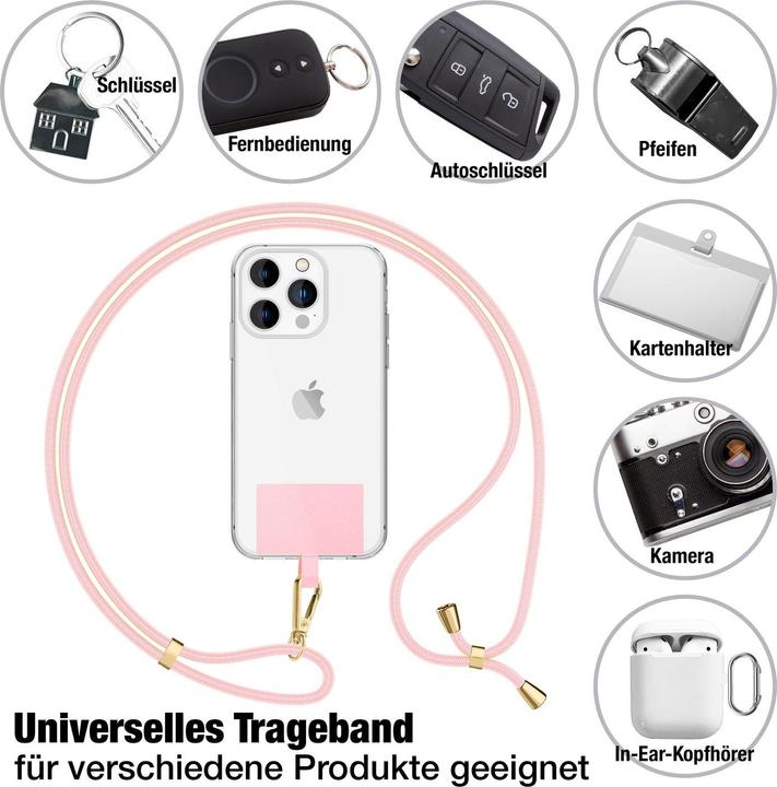 Produktbild Nalia Handyband + Pad für Hülle zum Umhängen, Karabinerhaken Anhänger aus Metall (gold)