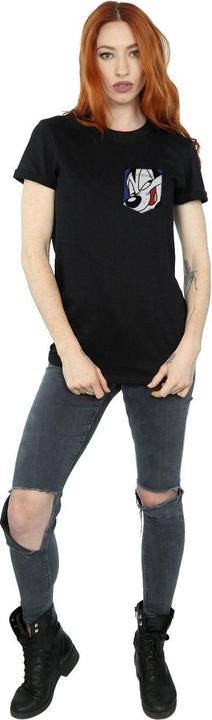 Actual product image Looney Tunes Womens/Ladies Pepe Le Pew Face Faux Pocket Cotton Boyfriend T-Shirt (M)